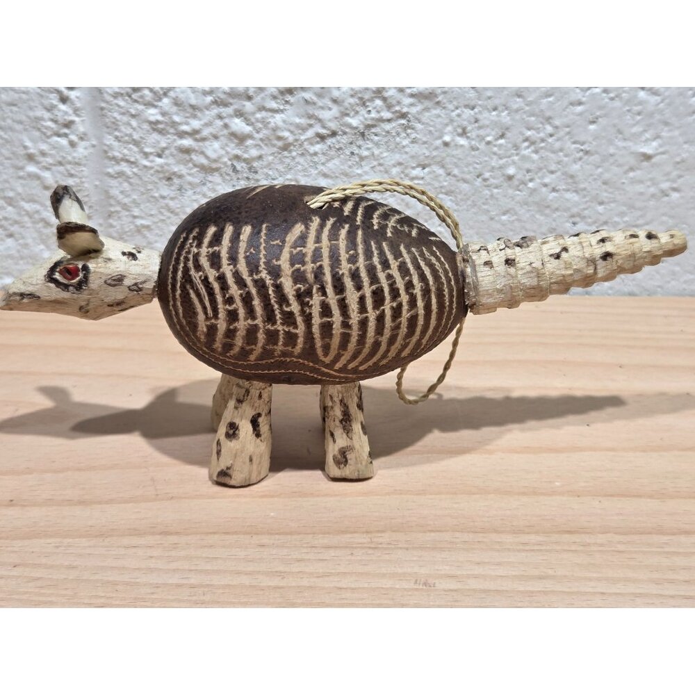 Hand Carved Gourd Wood Armadillo Hanging Ornament Maraca Shelf Decor Bora
